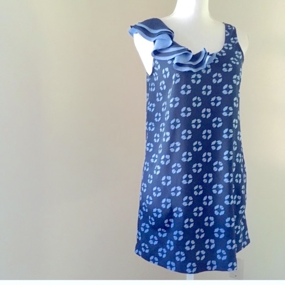 Anthropologie Odille blue ruffle shoulder tunic dress - Picture 2 of 8